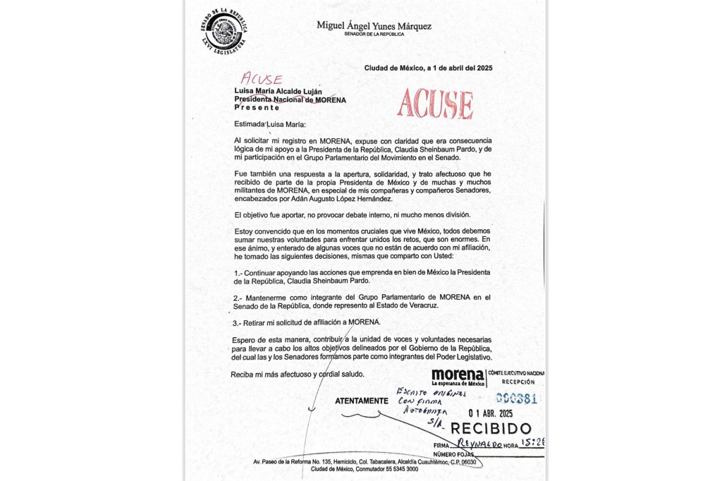 Yunes Márquez retira su solicitud a pertenecer a Morena, antes de que lo&nbsp;rechazaran